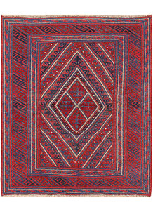 Dark Red Mashwani 3' 8 x 4' 6 - No. 63781